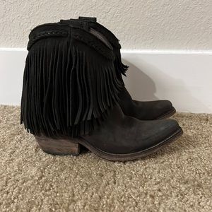 LIBERTY Black Fringed Ankle Booties